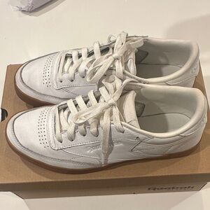 Reebok Women’s Classic Club C 85 White Leather Sneakers with Gum Bottoms